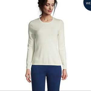 Lands End 100% Cashmere Crewneck Sweater in Fresh Ivory, sz S